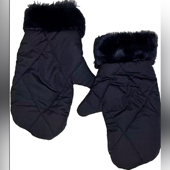 Unbranded Women’s Winter Mittens Solid Black Satin Feel Very Soft Faux Fur Cuff - Picture 1 of 7